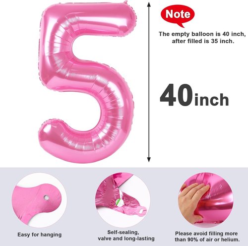 Balloon Numbers | 40 Inch Pink Number Balloons for 5th Birthday & Wedding Decorations