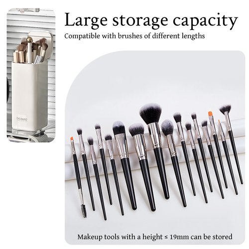 Esdallina Automatic Lifting Makeup Brush Holder with Lid Dustproof Cosmetic Organizers for Vanity-White