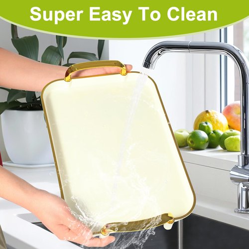 Zufudo 3 Pack Serving Tray with Handles, Stackable Reusable Trays for Serving Food, Plastic Serving Platters for Party, Charcuterie, Fruit, Appetizer, Cream Gold