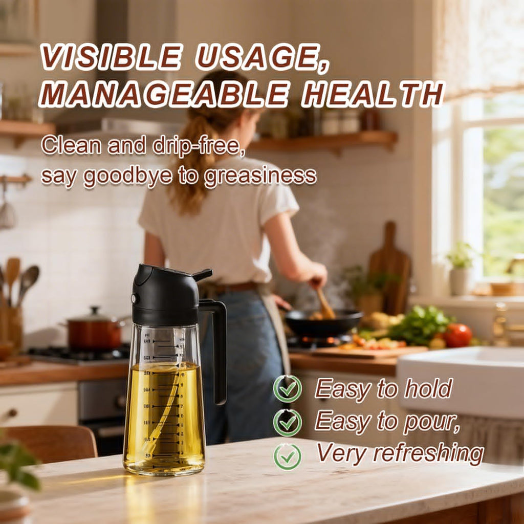 X&E 16oz/470ml Glass Olive Oil Sprayer for Cooking, 2 in 1 Olive Oil Dispenser Bottle, Food Grade Oil Mister for Kitchen Gadgets, Air Fryer Accessories, Salad & BBQ – Black
