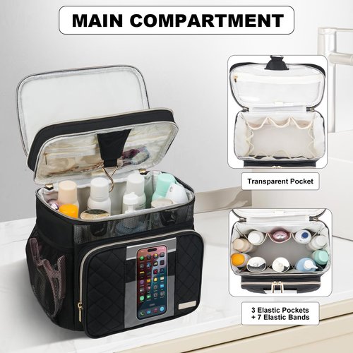 Jaffzora Large Toiletry Bag for Women Men, Portable Shower Caddy College Dorm Essentials, 2 Layers Quickly Dry Mesh Bathroom Tote Bag, Hanging Makeup Organizer Bag for Travel, Gym, Camping (Black)