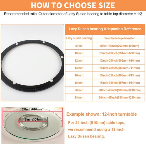 TamBee 12 Inch Lazy Susan Hardware Heavy Duty Metal Rotating Hardware Turntable Bearing Ring 300mm Turntable Lazy Susan Parts Mechanism for Cabinets,Table Top and Craft (Base Only, Black)