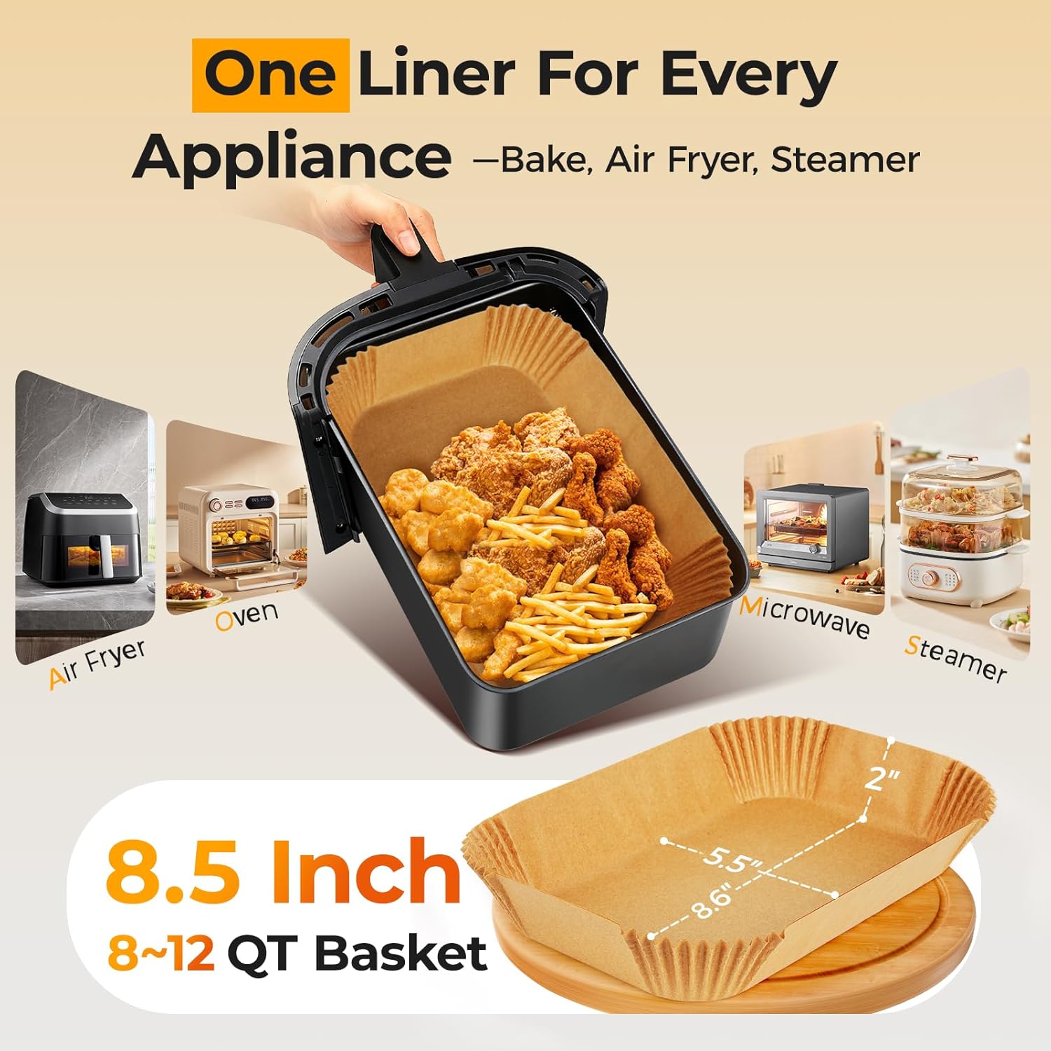 Vailnd Disposable Air Fryer Liners - 200 Pcs Rectangle Parchment Paper for Ninja & Chefman | Oil-Proof, 8.6x5.5 Inch