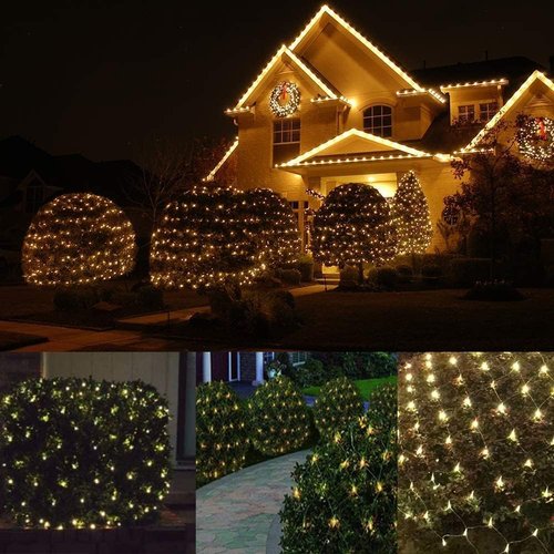 LED Christmas Net Lights by [Brand Name] - 144 Warm White LEDs for Outdoor & Indoor Decor | 6ft x 6ft Green Wire