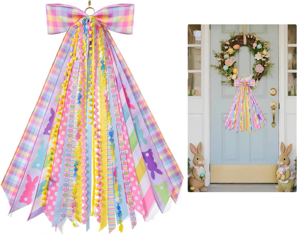 Pastel Easter Wreath Sash by [Brand Name] - Decorative Ribbon Bundle for Spring Door Decor | 1 Pack