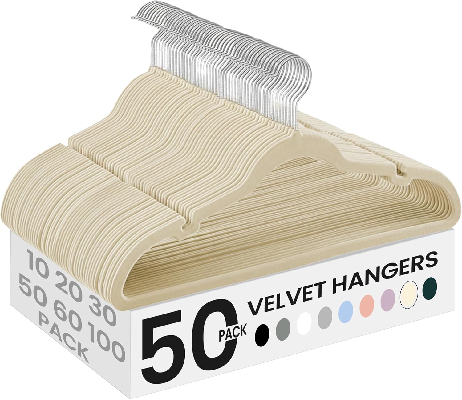 SONGMICS Velvet Hangers - 50 Pack Non-Slip Suit Hangers with Shoulder Notches & 360° Swivel Hook - Sand Beige