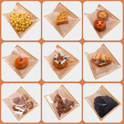 Yeaqee 1000 Pcs Bakery Bags 7.1 x 7.5 Inches Heat Sealable Donut Bag with Window Paper Sandwich Bag Grease Resistant Cookie Packaging Kraft Sleeves for Pastries Snacks Egg Biscuits Treat (Brown)