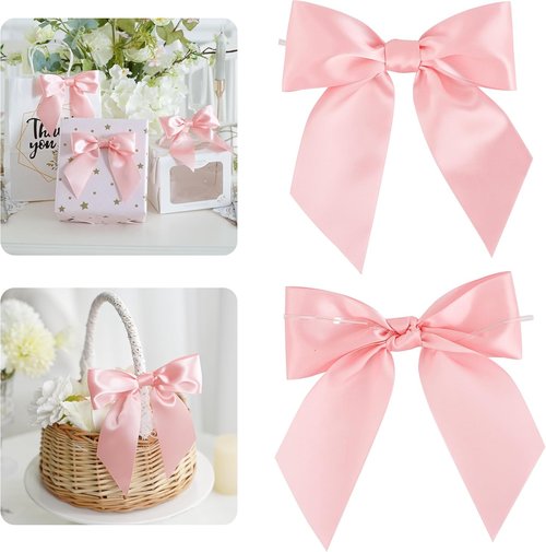 AIMUDI Satin Bows - Baby Pink 5.5" Premade Ribbon Bows for Gift Wrapping | 24 Pack for Parties & Crafts