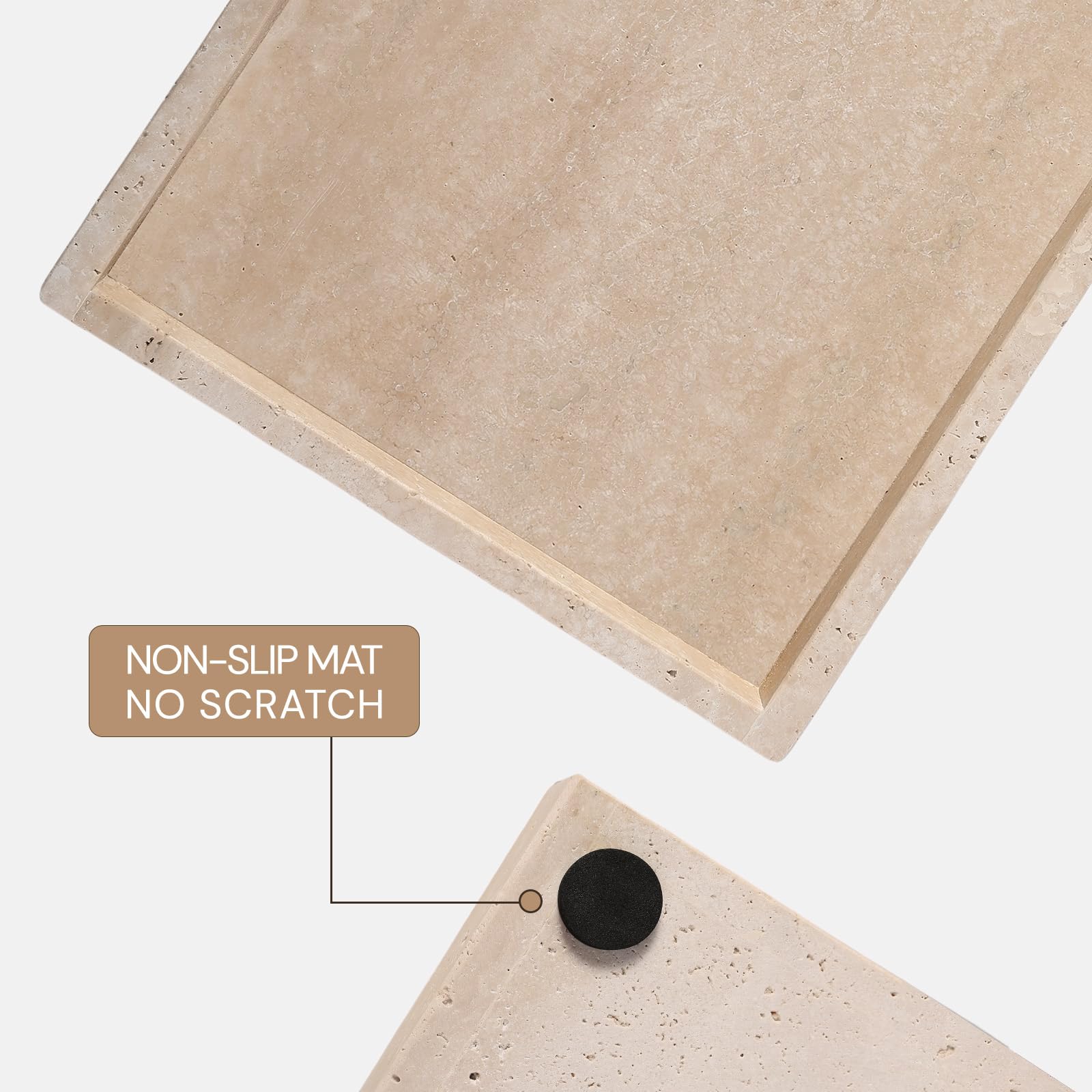 Koville Natural Travertine Tray, Coffee Table Vanity/Decorative Tray for Jewerly, Watch, Perfume Candle Storage for Bedroom/Bathroom/Kitchen Countertop