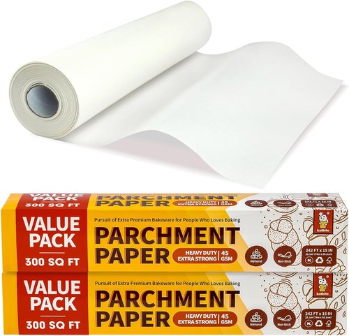 Katbite Unbleached Parchment Paper - 200 Pcs 12x16 In Precut Sheets | 300 Sq.Ft White Roll 15in x 242ft