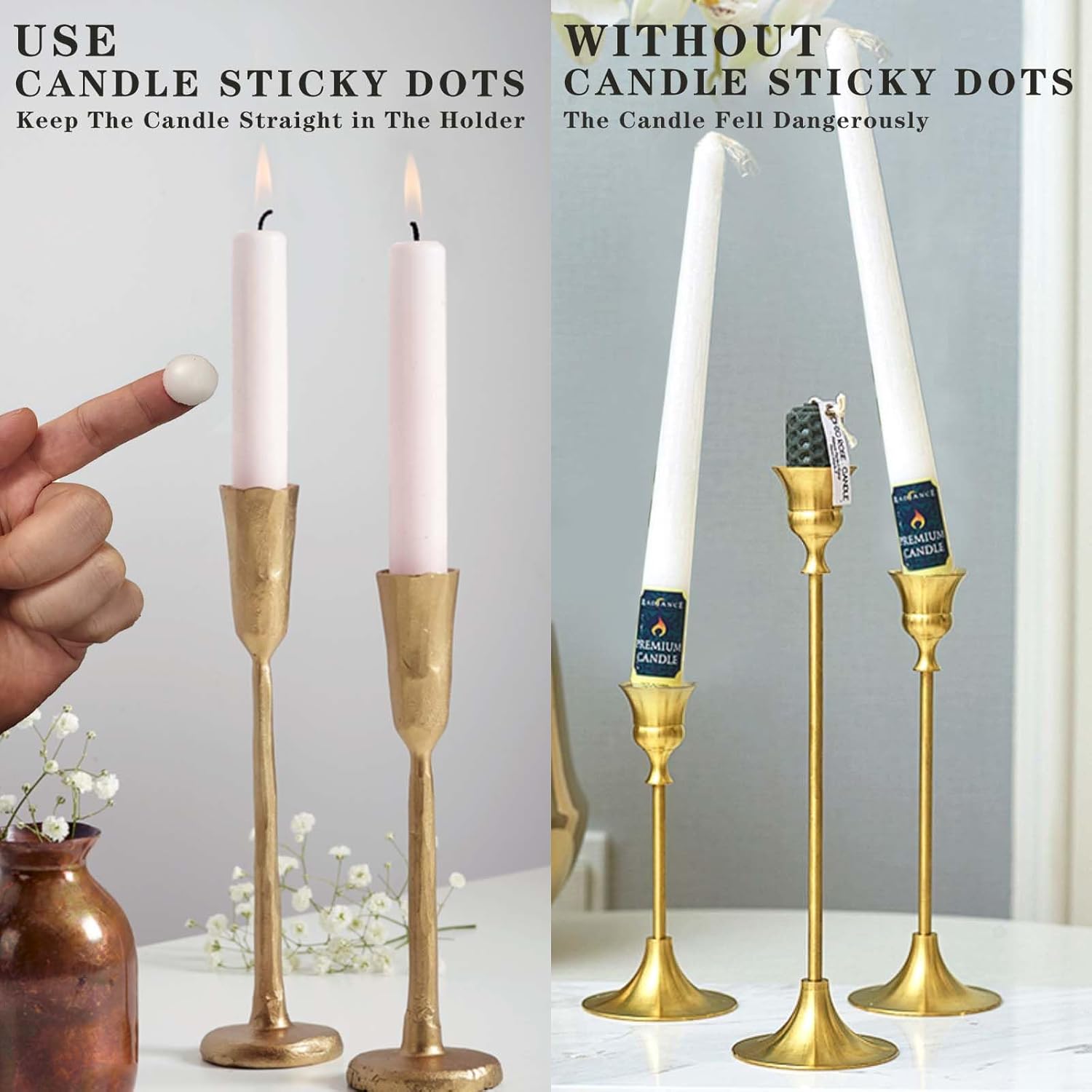 Skiennix 24 Adhesive Candle Holders - White Taper Candle Grips for Secure Placement