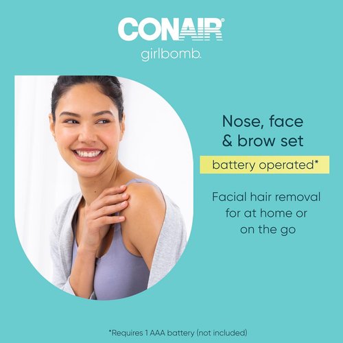 Conair GIRLBOMB Nose Hair Trimmer - Battery-Operated Face Hair Removal with 360° Beveled Blade & LED Light - White