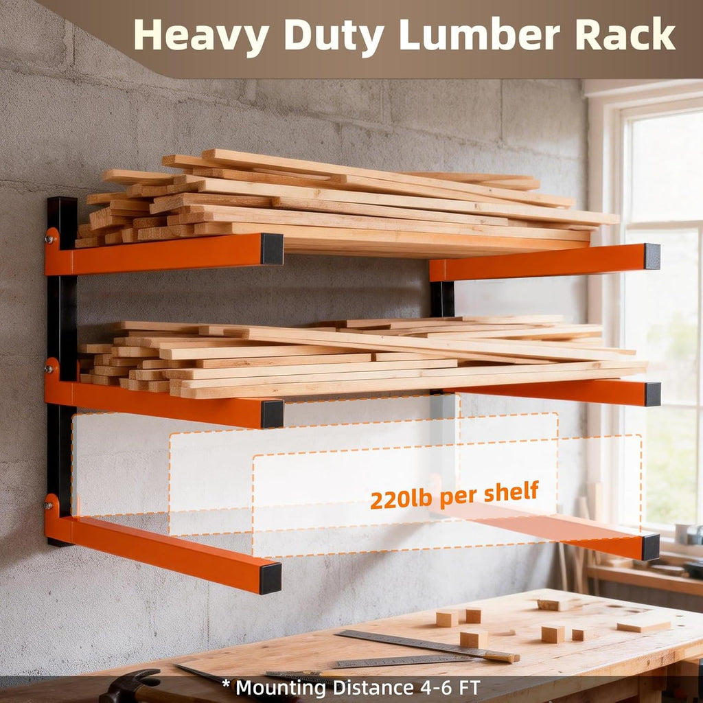 Skiennix Wall Mounted Lumber Storage Rack - Heavy Duty Steel Organizer for Garages & Workshops