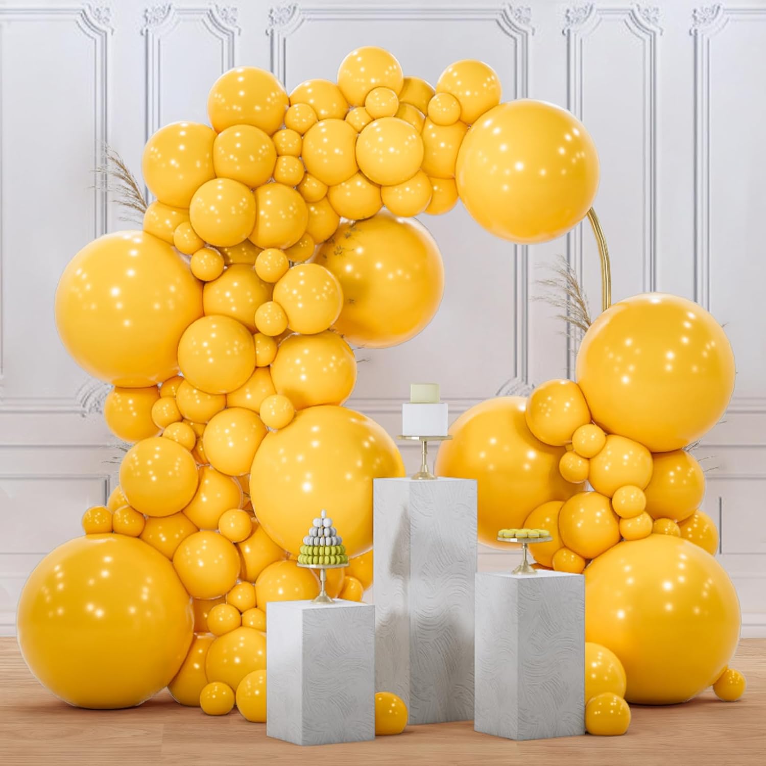 PartyWoo Mustard Yellow Balloons - 100-Piece Set for Birthday & Baby Shower | 18", 12", 10", 5" Sizes