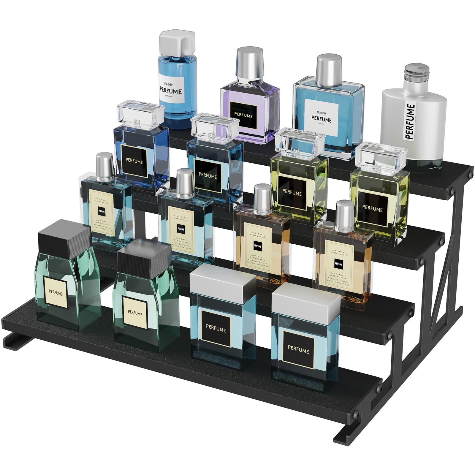 Lifewit Cologne Organizer for Men, Wooden Perfume Cupcake Stand, Display Riser for Fragrance, Aftershave, Makeup for Vanity, Bedroom, Bathroom Countertop Storage, Black, 35 cm/13.9", 1 Pcs