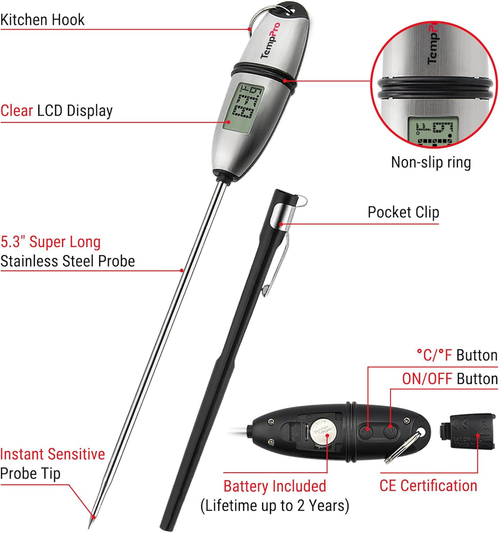 TempPro Digital Food Thermometer - Accurate Cooking & Baking Tool with Long Probe | 2 Pack