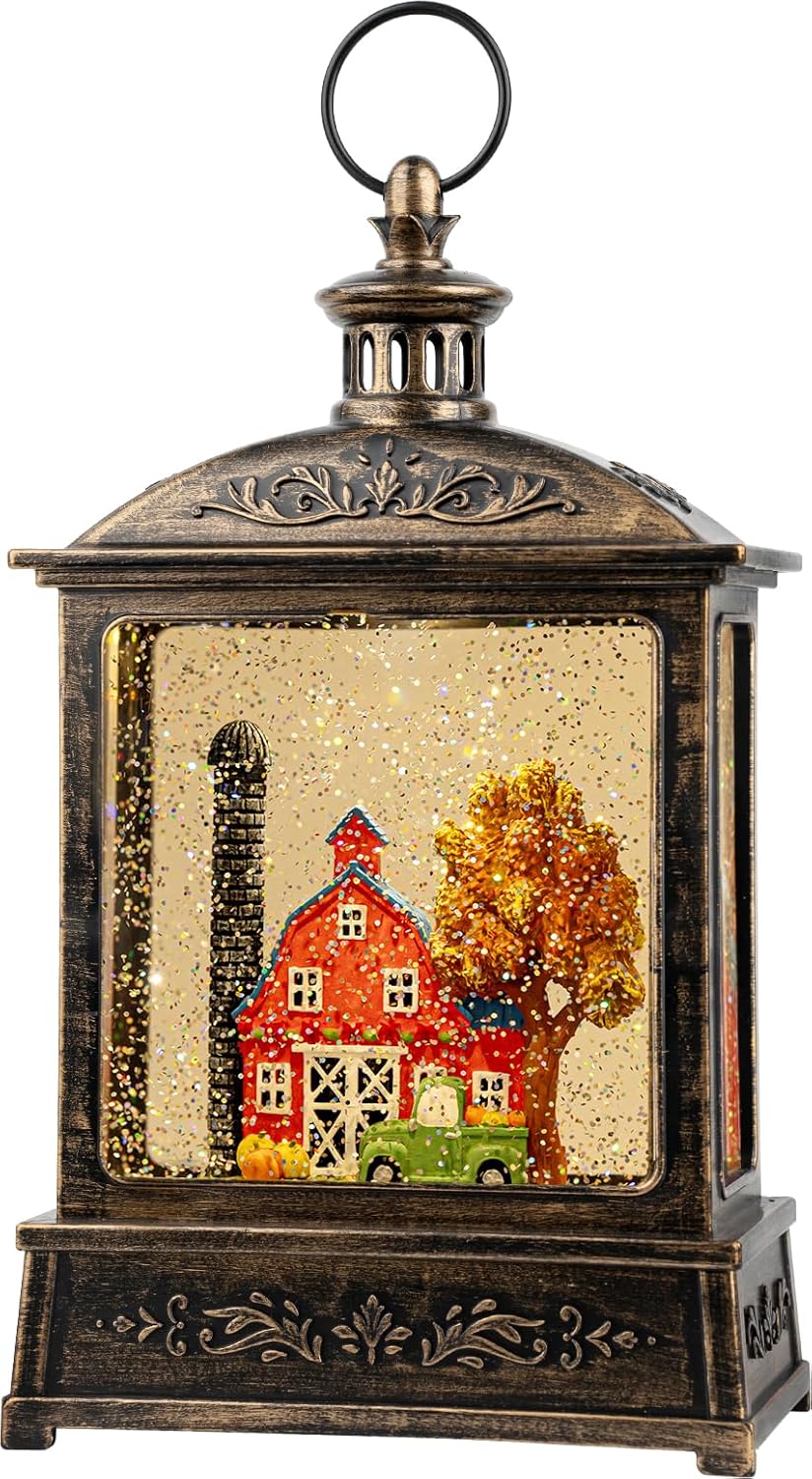 Skiennix 12.5'' Lighted Turkey Snow Globe | Thanksgiving Water Lantern with Glittering Effect