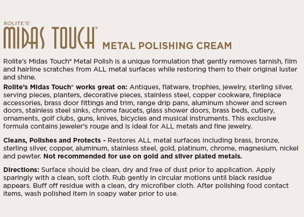 Rolite Midas Touch Metal Polishing Cream 4.5 Oz for Silver Gold Brass Copper Chrome Non-toxic Jewelry Restoration