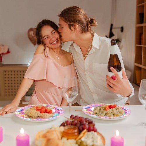 Avezano 96 pcs Valentines Plates and Napkins Disposable Happy Valentine's Day Paper Plates Conversation Hearts Tableware Serve 24, Pink
