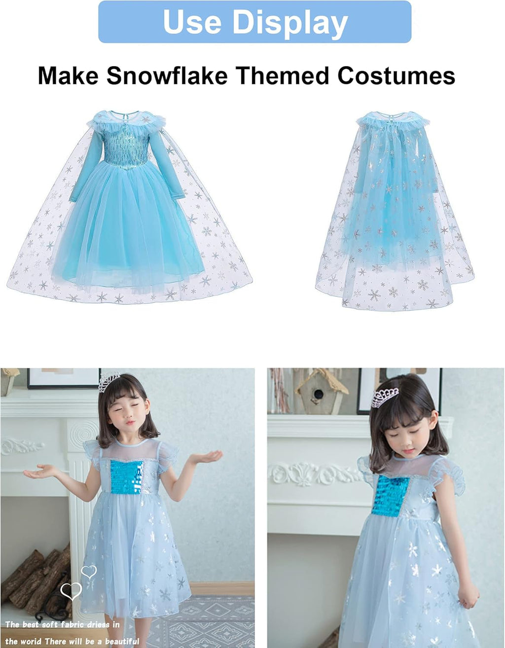 SUJAYU Snowflake Foil Organza Fabric - Sheer Tablecloth for Birthday & Christmas Decor (59" x 118", Blue)