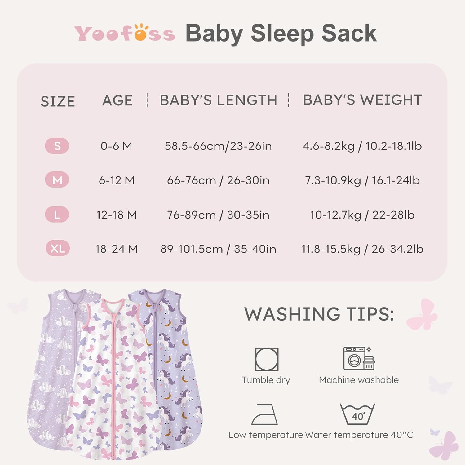 Yoofoss Baby Sleep Sack | 100% Organic Cotton Wearable Blanket for 18-24 Months | 3-Pack, Comfy & Lightweight