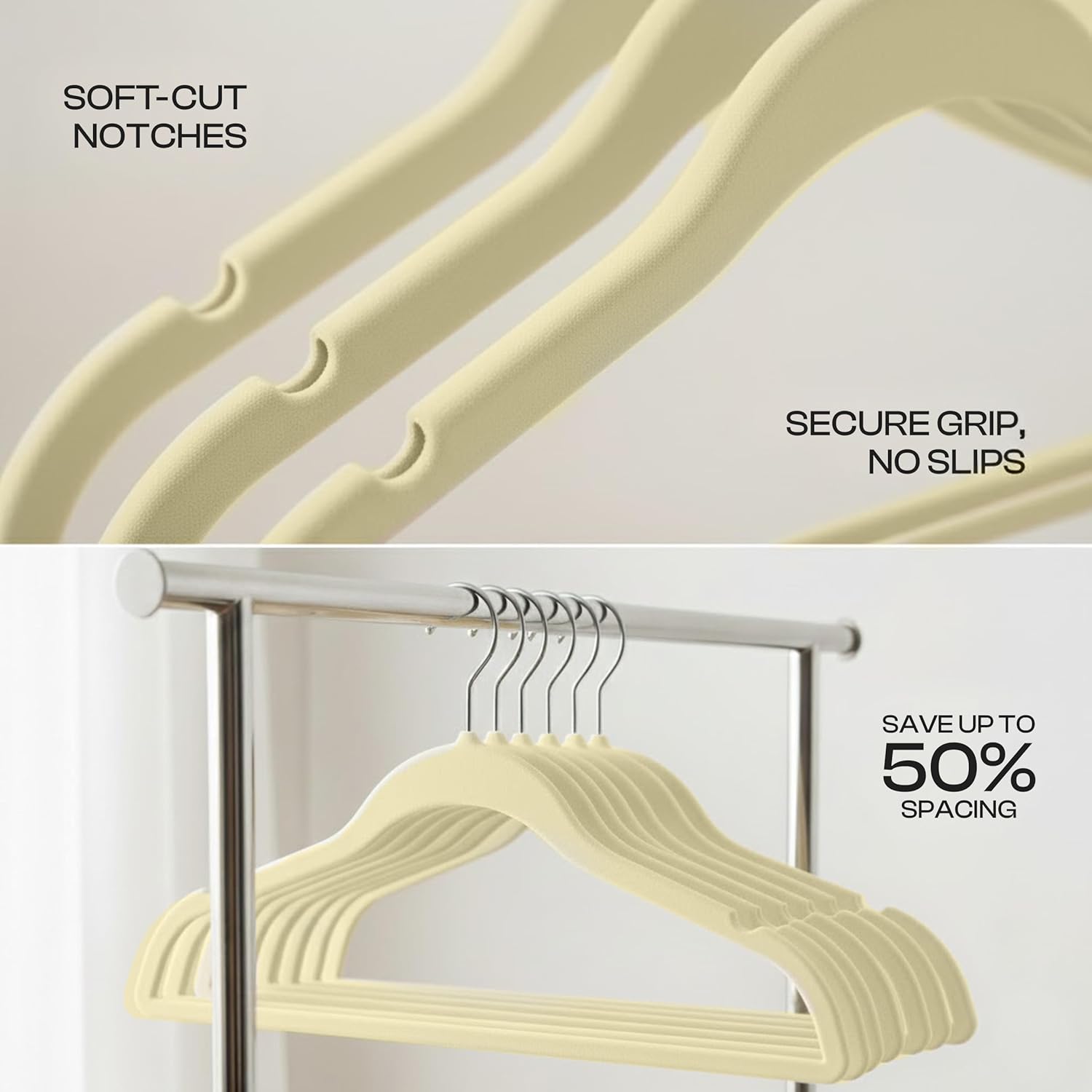 Utopia Home Velvet Hangers 50 Pack - Non-Slip Suit Hangers with 360° Rotatable Hook | Ivory