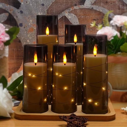 Kakoya Flameless LED Candles - 5-Piece Set with Timer | Flickering Grey Acrylic Shell for Romantic Ambiance