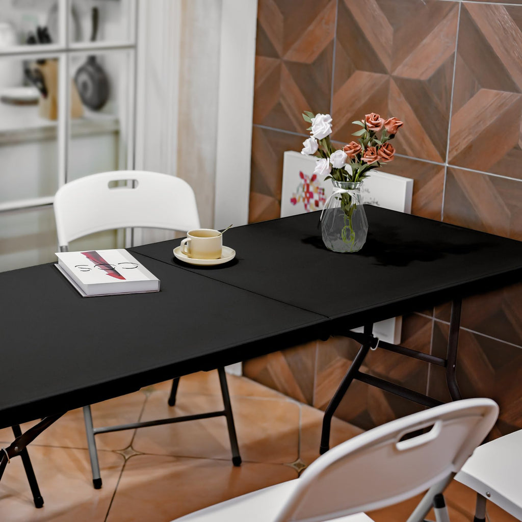 Byliable Folding Table 6ft Portable Heavy Duty Plastic Fold-in-Half 6 Foot Foldable Table Utility Dining Indoor Outdoor with Carrying Handle for Camping Picnic and Party, Black