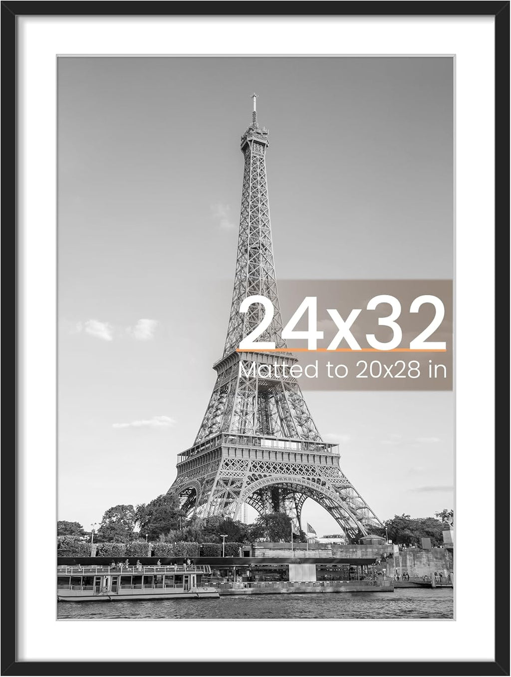 Upsimples 24x32 Poster Frame - Versatile Display for 20x28 Pictures with Mat or 24x32 Without - Black, 1 Pack