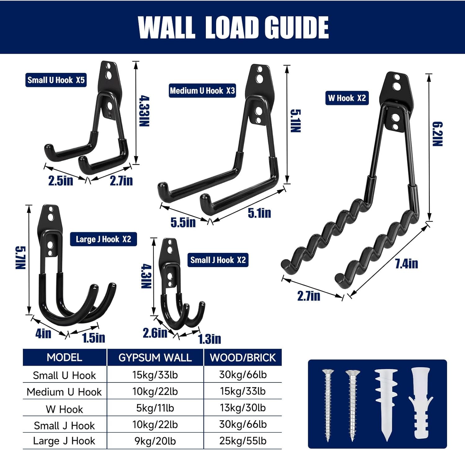 **Garage Wall Hooks by [Brand Name] - 17 Pack Heavy Duty Utility Hooks with 3 Extension Cord Straps for Ladders, Bikes & Tools**