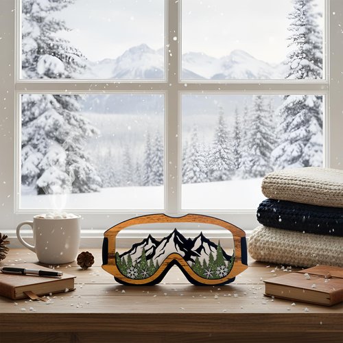 Fiwochic Wooden Ski Art Decor Skiing Gifts Decorative Layered Snow Goggles Decoration for Skiing Lovers Winter Rustic Home(Ski Goggles)