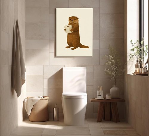 Lulsaxi Funny Otter Canvas Wall Art - Cute Bathroom Decor Print for Home & Restroom