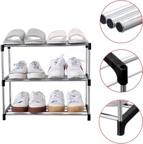 Jucaifu Stackable Shoe Rack - Space Saving 3-Tier Organizer for Entryway, Hallway & Closet | Black