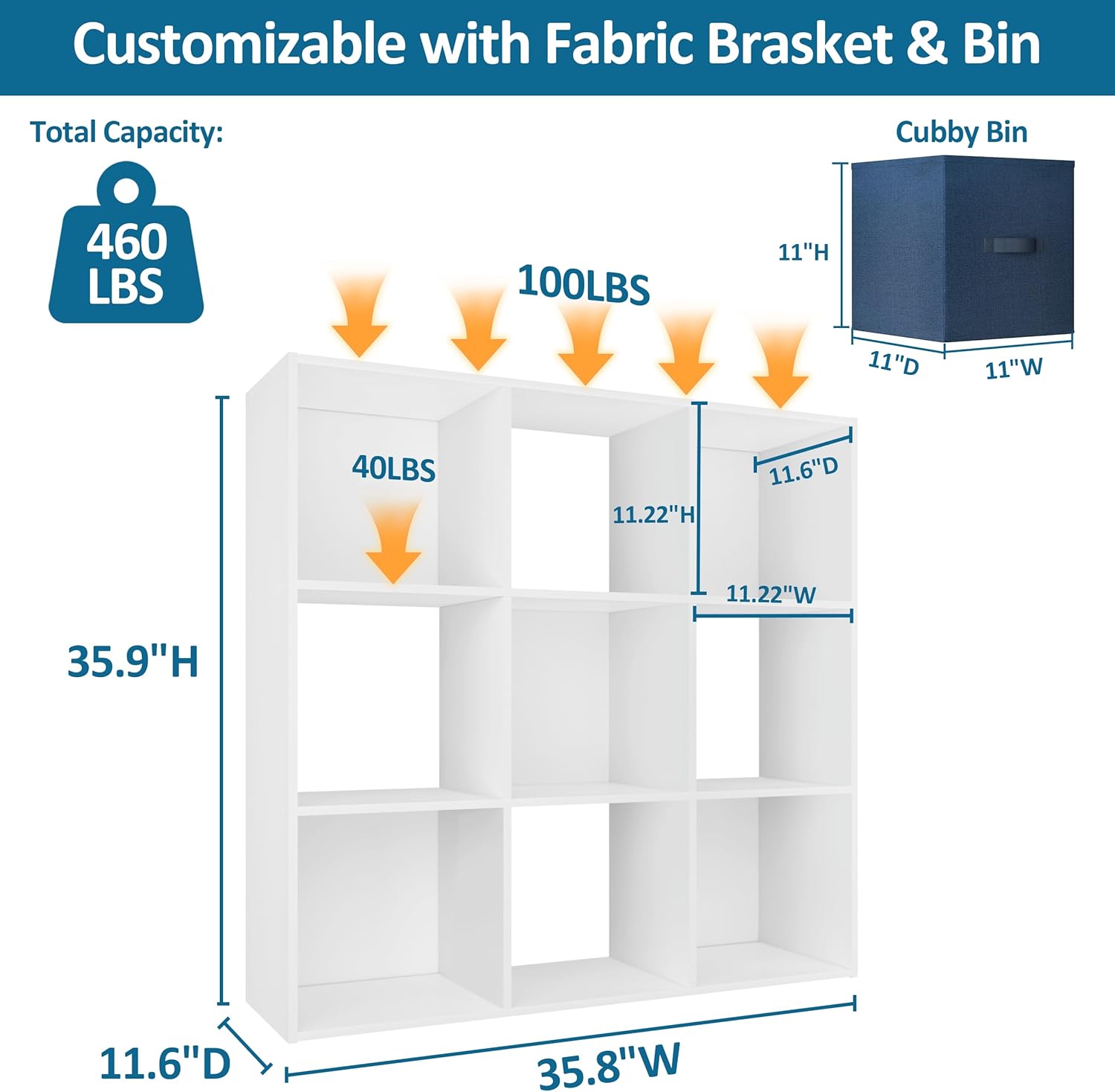 PrimeZone Stackable 9-Cube Storage Organizer - Versatile Wood Shelf for Closet & Bedroom | White Cubicle Cabinet