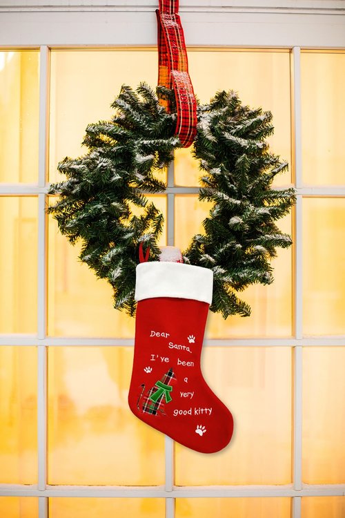 Habbiful Large Christmas Stockings Xmas Stockings for Gifts Christmas Tree Decoration Red Cat Velvet Christmas Stockings Xmas Fireplace Hanging Stockings for Home Holiday Party Decoration Favors