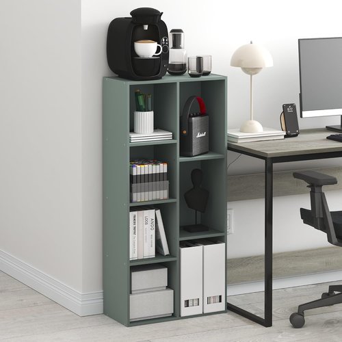 Furinno LUDER 7-Cube Bookshelf - Easy Assembly Bookcase with Open Shelves | Sage Green, 9.4 x 19.5 x 41.7