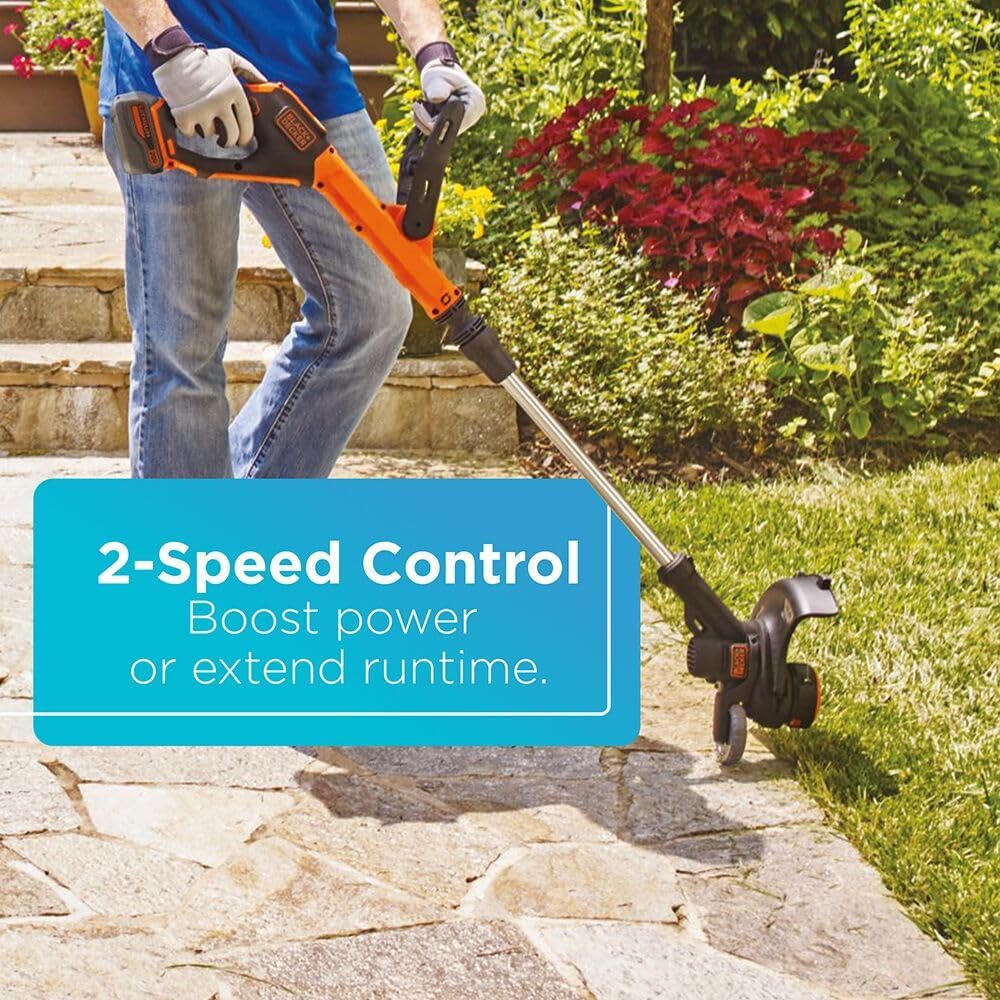 BLACK+DECKER 20V MAX String Trimmer & Edger - EasyFeed 12-Inch Cutting Width, 2-Speed Control, Battery Included