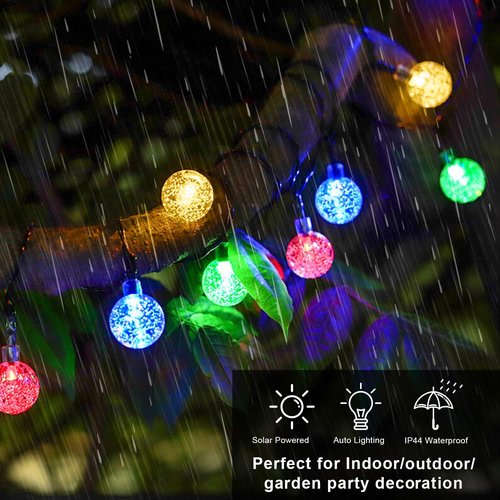 JMEXSUSS Solar String Lights - 2 Pack Crystal Globe Design | 41.6FT, 60 LED, Waterproof, 8 Modes for Outdoor Decor