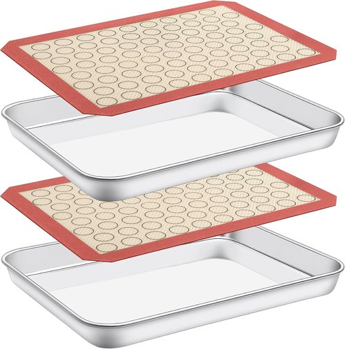 Deedro Baking Sheet Set - Stainless Steel Cookie Pan with Silicone Mats | 4-Piece, Non-Toxic, Easy Clean