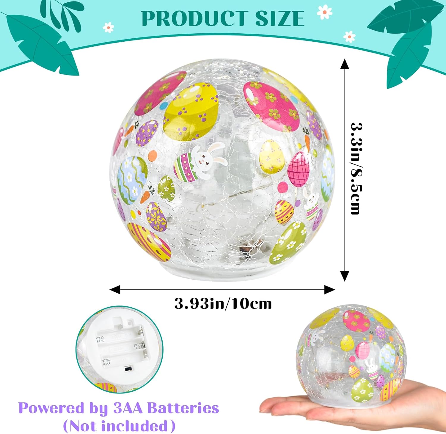 Skiennix Easter Glass Ball Lights - 3.93'' LED Bunny & Egg Decorative Table Lamps | Battery Operated Holiday Decor