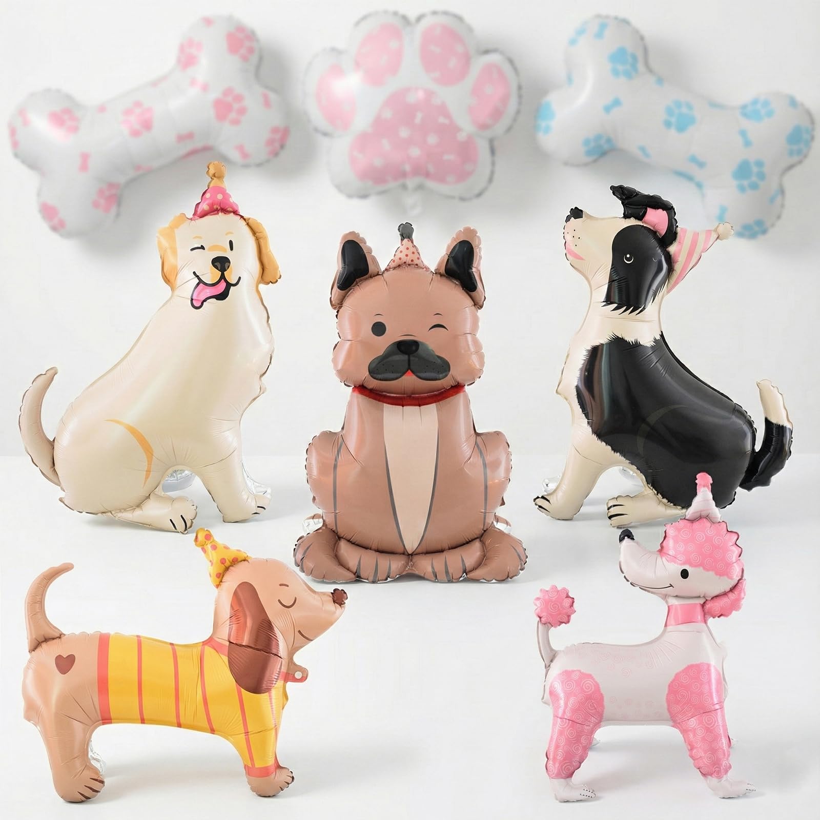 8 PCS Large 3D Standing Dog Balloons (32–40 in) – Puppy Foil Balloons for Dog Birthday Party & Pet Theme Baby Shower, Includes Dogs, Bone & Paw