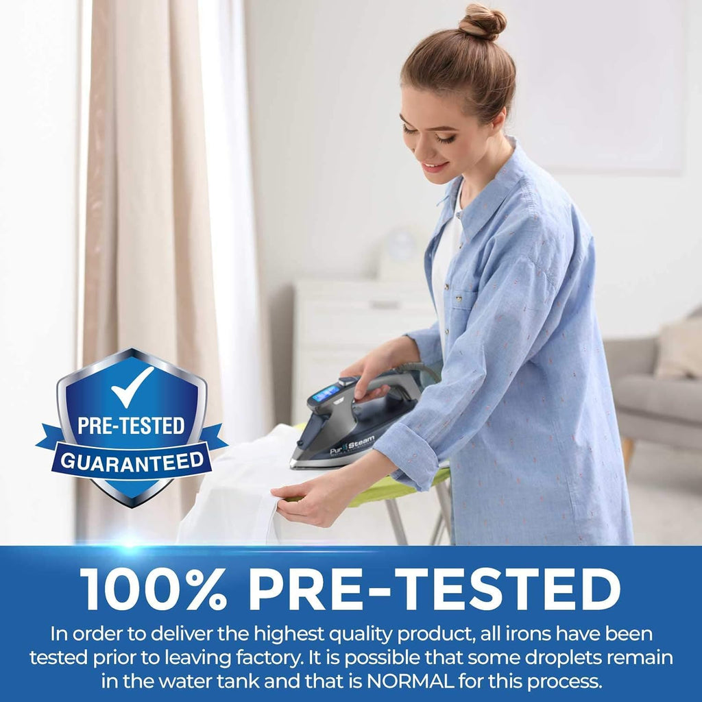 Pursteam Steam Iron - 1800W LCD Screen, Nonstick Ceramic Soleplate, Auto Shutoff & Self-Cleaning