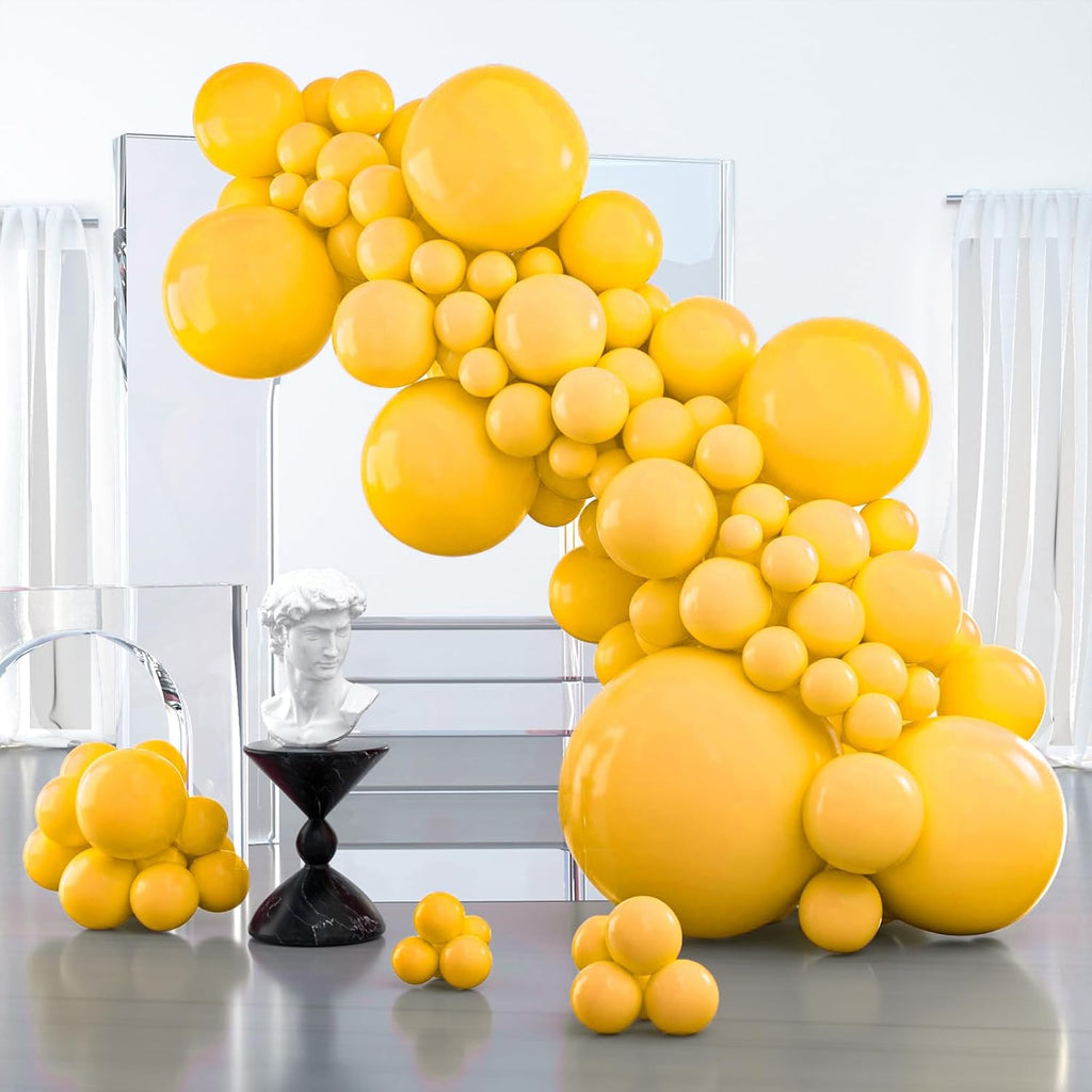 PartyWoo Mustard Yellow Balloons - 127-Piece Fall Balloon Arch Kit | 5-36 Inch Sizes for Birthday & Baby Showers