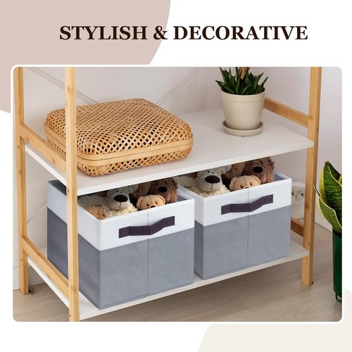 Criusia Large Fabric Storage Baskets - 12 Pack Grey Collapsible Organizers with Handles | 14"x10"x9.5" for Home & Nursery