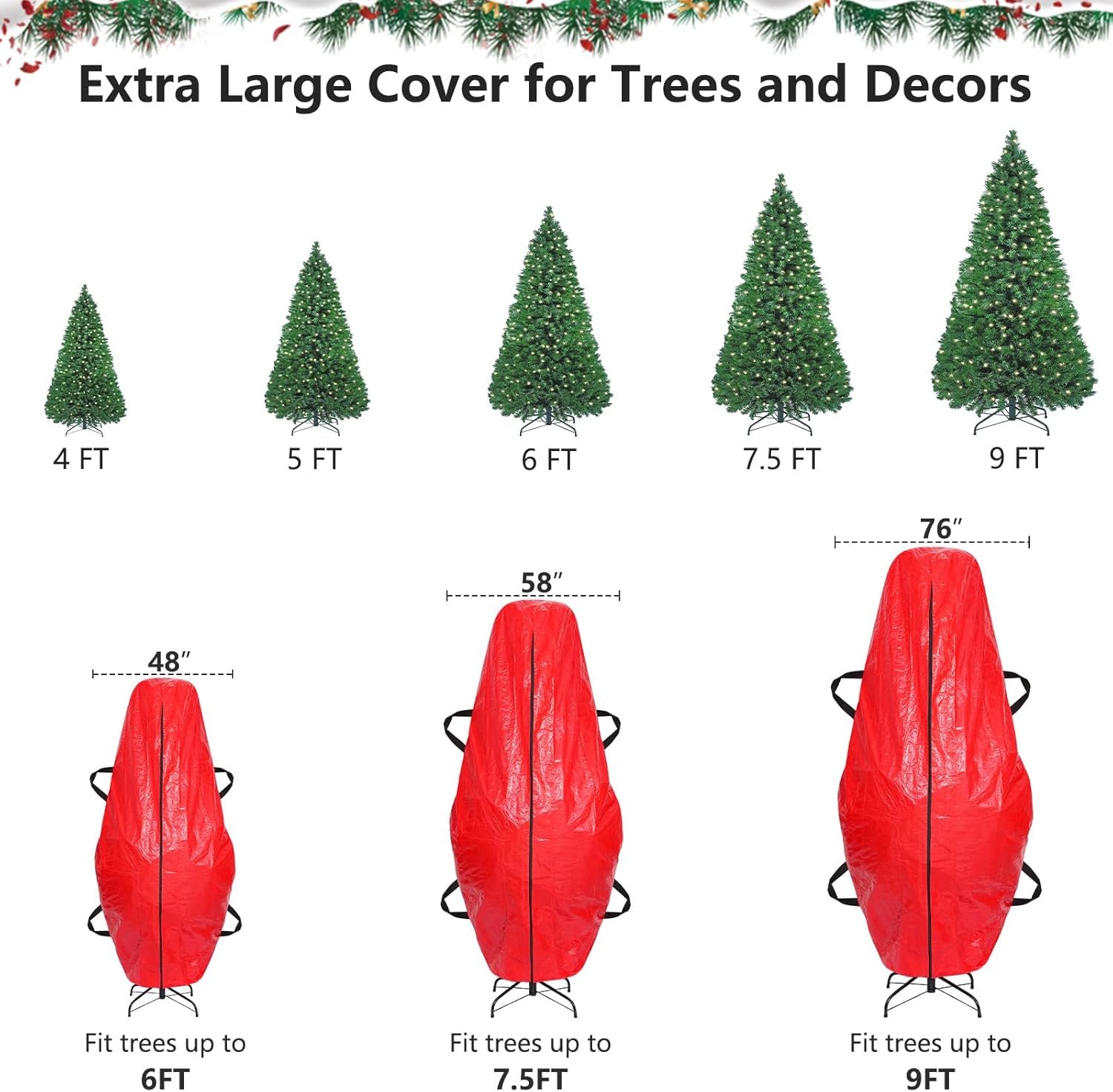 BALEINE Christmas Tree Storage Bag - 7.5 ft Tear-Resistant PE Material with 4 Reinforced Handles | Grey