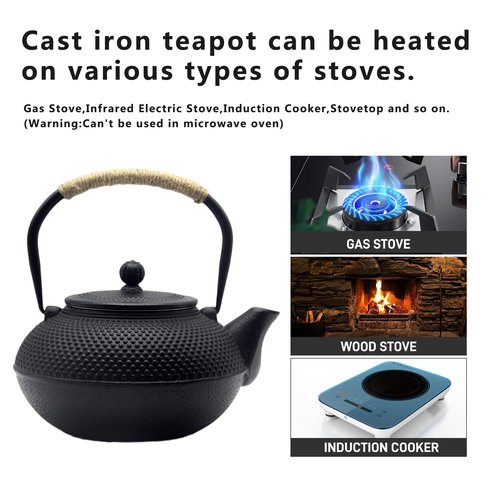 Big Cast Iron Teapot, Japanese Tetsubin Tea Kettle for Stovetop Safe, Cast Iron Teapot with Stainless Steel Infuser for Loose Tea and a Fully Enameled Interior (1500ml Tea Set with Cups)