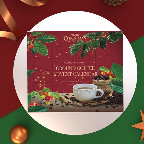 24 Days Advent Calendar - Flavored Ground Coffee Gift Set for Men & Women | French Vanilla, Hazelnut, Irish, Italian & Cinnamon