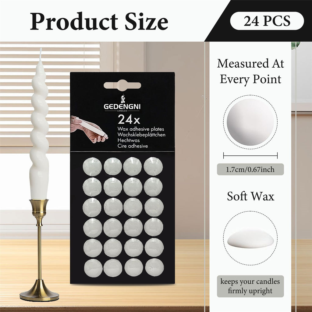Gedengni Taper Candle Wax Dots - 24pcs Spiral Candle Sticky Dots White Candles Adapter Small Candlestick Adhesive,Soft Wax for Any Candles Holder Accessories-White