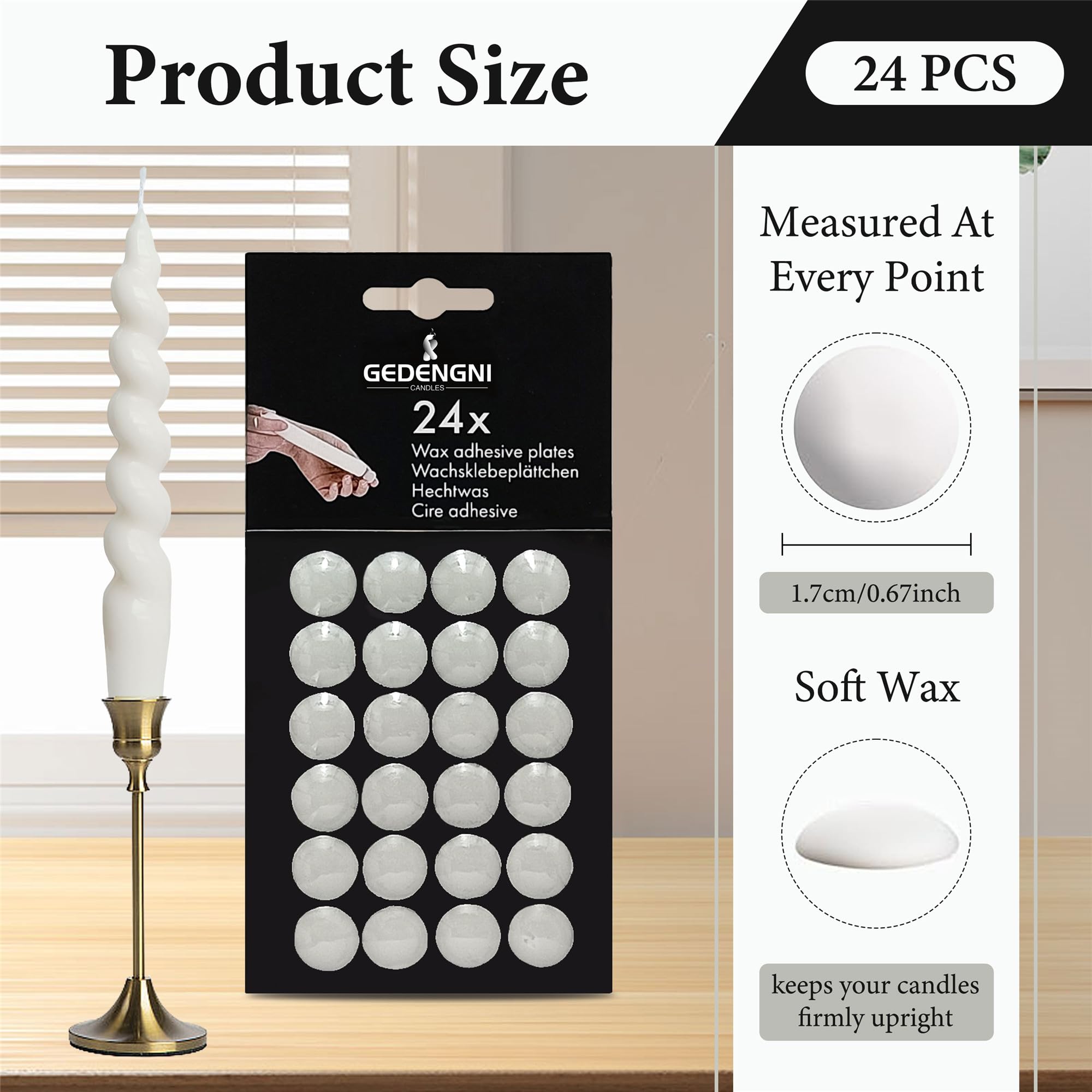 Gedengni Taper Candle Wax Dots - 24pcs Spiral Candle Sticky Dots White Candles Adapter Small Candlestick Adhesive,Soft Wax for Any Candles Holder Accessories-White