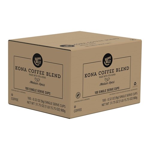Happy Belly - Medium Roast Kona Blend Coffee Pods | 100 Count Compatible with Keurig 2.0